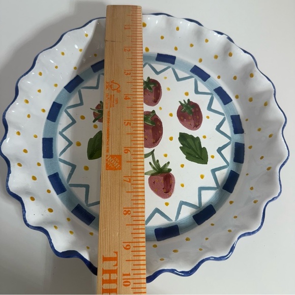 Mesa Intl Fruit Strawberry Pie Baking Dish/Plate 10" Hand Painted Pottery Signed - Picture 3 of 5